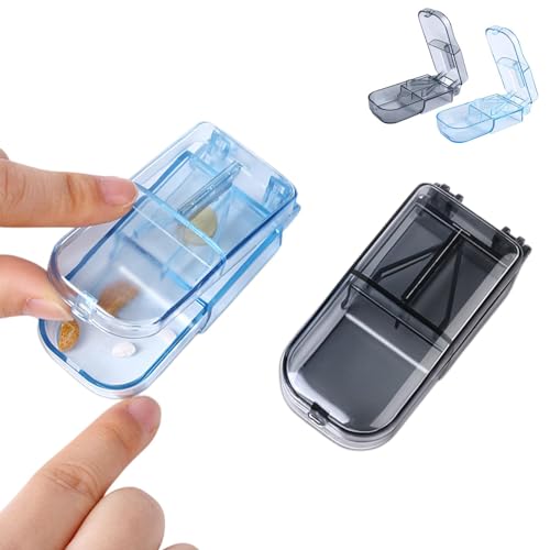 Kisbeibi Pill Cutter, Pill Splitter with Blade and Storage, 2pcs Storage Portable Compartment Tablet Divider With Blade Pill Splitter Reusable