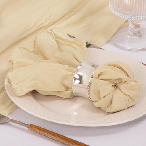 Image of MLMC 10 Pack Champagne Cheesecloth Napkins Bulk Washable Cloth Napkins Set of 10 21 inchx21 inch Sand Rustic Boho Gauze Dinner Table Napkins for Wedding Bridal Shower Family Gathering Decor