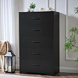 LIDYUK Black Dresser for Bedroom, 5 Drawer Dressers & Chests of Drawers, Modern Wood Dresser, 47 Inches Tall Chest of Drawers for Bedroom, Hallway, Living Room