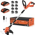 MAXLANDER Weed Wacker Cordless, 20V 12 Inch Cordless String Trimmer Edger, Weed Wacker Battery Operated with 8 PCS Replacement Spools, Lightweight Weed Trimmer, 2x2.0Ah Battery & Charger Included