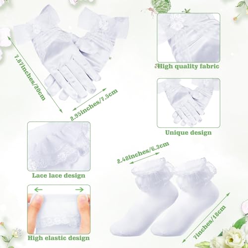 Funtery 6 Pcs Girls First Communion Veils Catholic Set 1st Communion Wreath Veil Headpiece Sock Necklace Bracelet Kid Wedding4