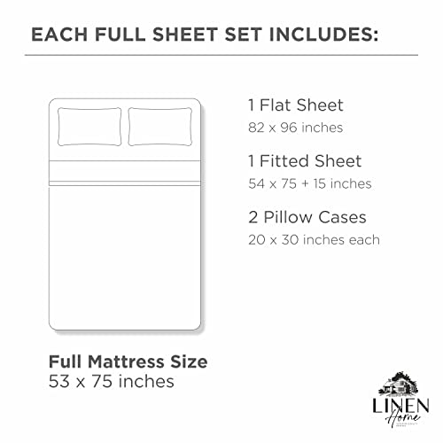 Image of Linen Home 100% Cotton Percale Sheets Full Size, Mauve Lavender, Deep Pocket, 4 Pieces Set- 1 Flat, 1 Fitted and 2 Pillowcases, Crisp Cool and Long Staple Strong Bed Linen