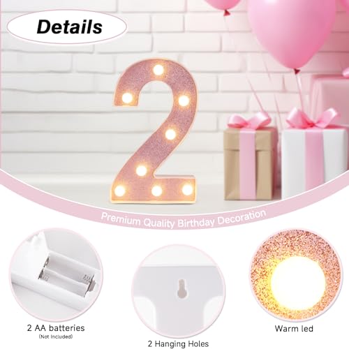Image of LED Marquee Numbers, Small Light Up Numbers for Party, 8.58 Inch Battery Powered Lighted Number for Birthday, Night Light, Table or Home Decor (Pink Glitter, Number 2)