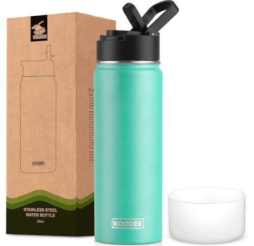 Image of koodee 22 oz Water Bottle Stainless Steel Vacuum Insulated Wide Mouth Sports Water Bottle with Straw Lid, Reusable Metal Water Bottle for Girls Women (Teal)