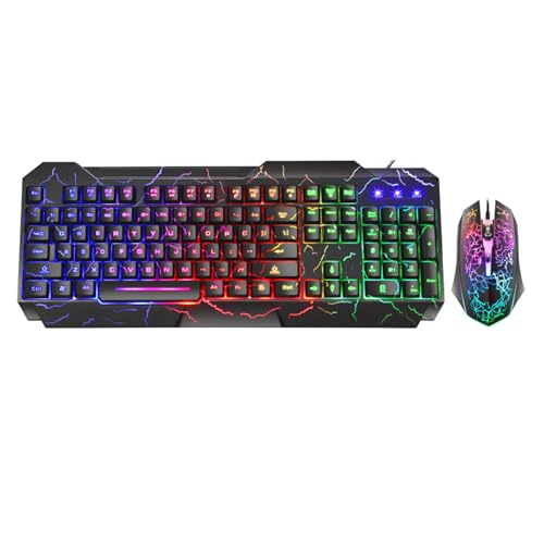 Image of Wired Crack Rainbow Gaming Keyboard and Mouse Combo, 104 Keys Light Up Mechanical Feeling Computer Keyboard, Wired Gaming Keyboard and Mouse for PC MAC Xbox Gamer(Black)