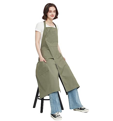 Jaspfct Pottery Apron Split Leg with 3 Pokets for Artist Crafts Kitchen Florist Apron for Women Men MD028-Green,M