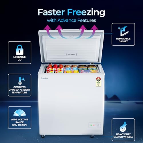 Image of Haier HFC-300SPW5, 5 Star (2026 Star Rating) Single Door Convertible Deep Freezer, Heavy Duty Compressor with inside metal Liner, Compact Design with Removable Gasket (White 247L)