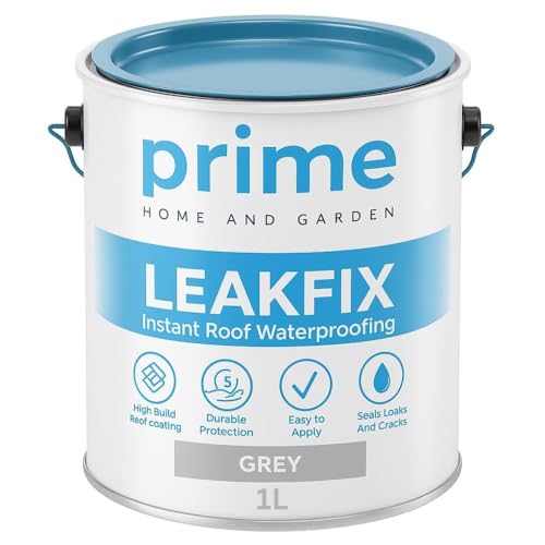 Image of Prime Grey LeakFix Liquid Rubber Coating 1L – Instant Waterproof Roof Sealant for Leaks, Cracks, Roof Repairs, Gutters, Drainpipes, Concrete, Brick & Metal Surfaces - One Coat Seal & Waterproofer