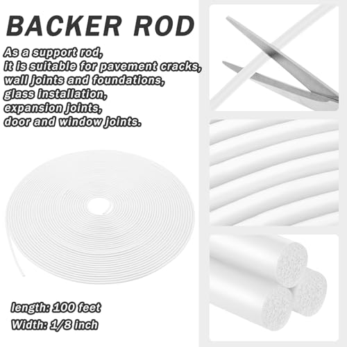Image of Frienda Backer Rod Foam Rubber Caulk Saver Concrete Expansion Joint Filler Weather Strip Seal for Gaps and Joints (White,1 /8 Inch X 100 ft)