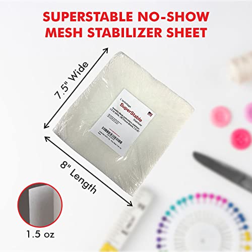 Invisible No-Show Mesh Stabilizer White 1.5oz 100 Precut Sheets 7.5 inch x 8 inch. SuperStable Machine Embroidery Stabilizer Backing