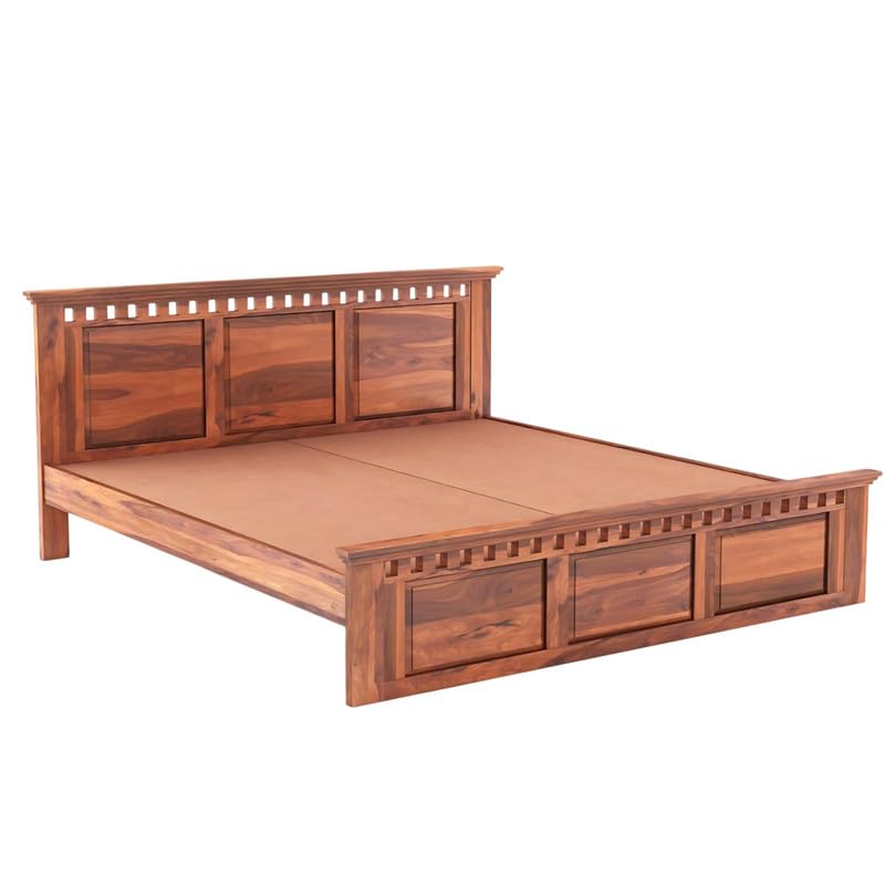 Image of Amazon Brand - Solimo Solid Sheesham Wood Kuber King Size Bed Without Storage + 2 Bedside | Wooden King Size Cot Bed | Double Bed with 2 Bedside Furniture for Bedroom (Honey Finish)