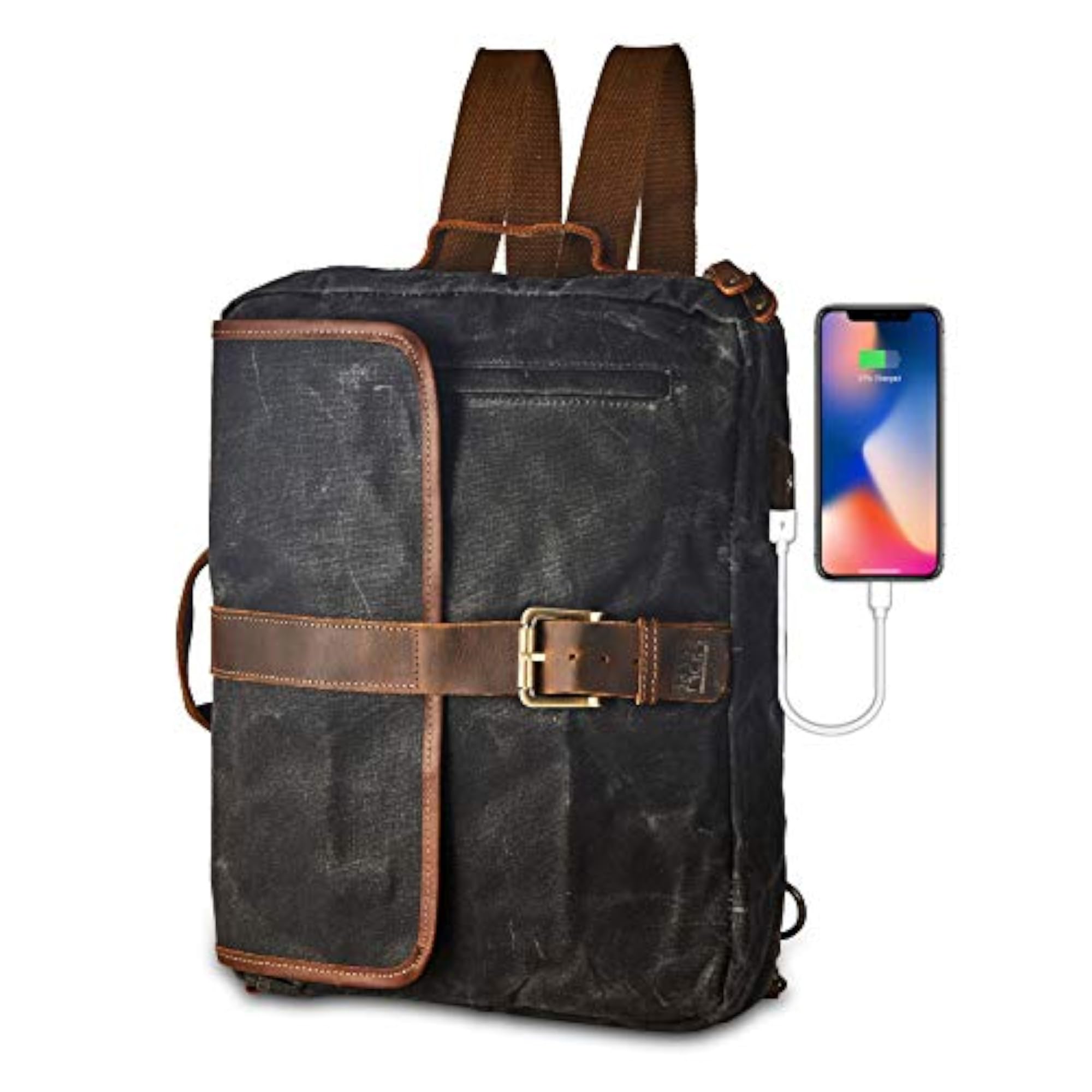 Men's Waxed Canvas Backpack Casual 15.6" Laptop Bookbag