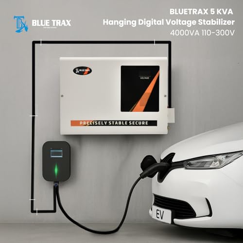 Image of BLUETRAX 5KW 4000VA Voltage Stabilizer for EV Charger | 110V-300V | Copper | Automatic | Overload & Surge Protection | Energy Efficient | Heavy Duty | ISI Certified | 10 Years Warranty | Grey