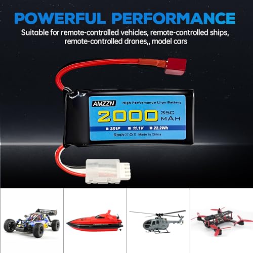 Batterie Lipo 3S 11.1V 2000mAh 35C avec prise T et chargeur USB pour drone