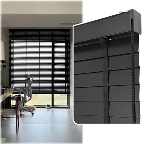 Faux Wood Home Window Blinds 2 inch Cordless 34x60 35x60 30x72 34x72 32x48, Bedroom Wood Window Shades, Indoor Natural Solid Window Blinds for Office Interior Door Blackout Privacy(Black)
