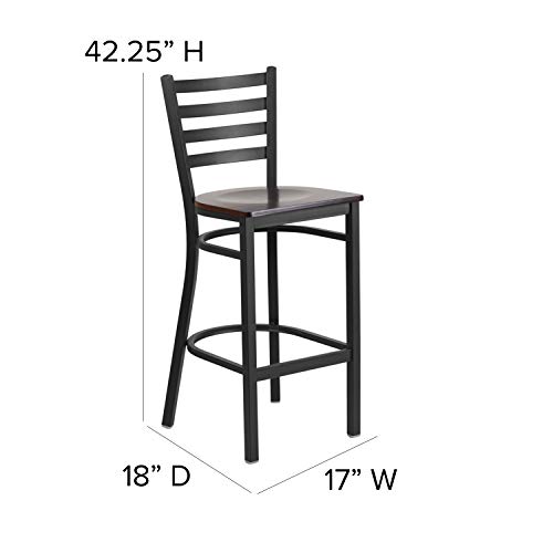 EMMA + OLIVER Taburete de Bar con Respaldo de Escalera en Metal Negro y Asiento de Madera Nogal Modelo EOH-YVEH-550061 miniatura 2