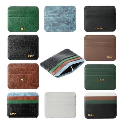 Custom Credit Card Holder Women Reversible, Personalized Luxury Vegan Leather Slim Wallet, Name Initial Monogram Minimalist Thin Front Pocket Wallet, Birthday Christmas Thanksgiving Gift for Dad Mom