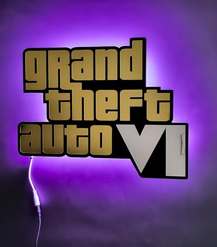 Image of AD INFINITUM LED Wall Lamp, Comic Lover, Bat Cave, Night Lamp, for Gift, Kids Room, Gaming Setup, Gaming Room, Man Cave (GTA-VI Golden Mirror Backlit)