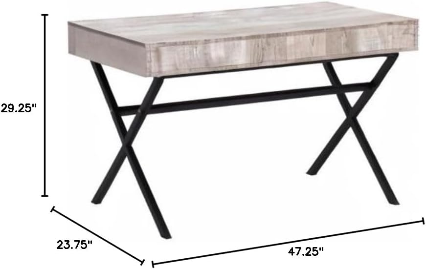 Monarch Specialties Laptop Table with Drawers and Open Shelf Computer, Writing Desk, Metal Sturdy Legs, 48" L, Taupe Reclaimed Wood Look image 3