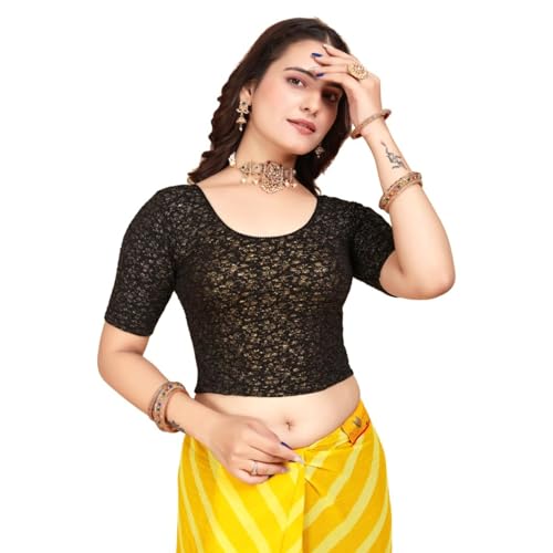 Image of SFT Women's Polycotton Readymade Saree Blouse with Round Neck Half Sleeves Solid Pattern Regular Fit Pull On Closure and Standard Length