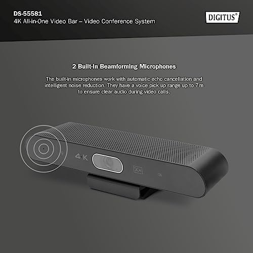 DIGITUS 4K All-In-One Video Bar Mini - Videokonferenz-System - 2 Mikrofone & 1 Lautsprecher - Schwarz – Bild 6