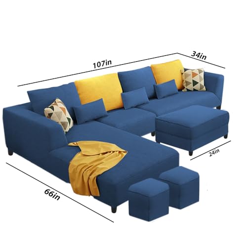 Image of Casaliving Minta LHS 8 Seater L Shape Sofa Set with Ottoman & 2 Puffy for Living Room (Blue - Colour Fabric) Premium Fabric Sofa Set for Hall | Living Room