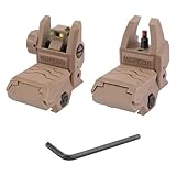 JORMIX Folding Fiber Optic Sights Flip Up Sights Front and Rear Back up Sights for Picatinny Weaver Rails with Red Green Full Dots Polymer (Tan)