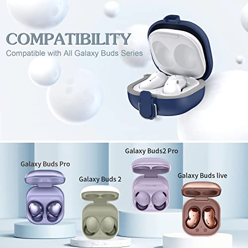 Qiudaoy [3In1 With Lock] Samsung Galaxy Buds Pro 2 Case/Galaxy Buds Pro Case/Galaxy Buds 2 Case/Galaxy Buds Live Case, One-Piece Hard Shell Protective Cover With Lanyard/Keychain Accessories (Blue) #TOP1