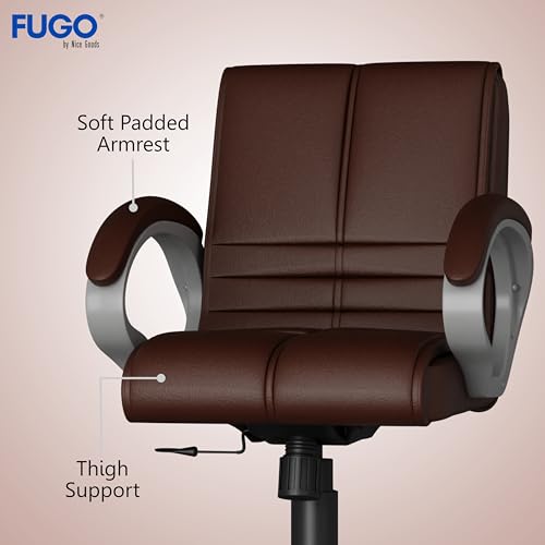 Image of FUGO FG235 Ergonomic Medium Back Office Chair with Adjustable Height, Cushioned Back&Seat, Tilting Mechanism, Heavy-Duty Metal Base, Dual Nylon Casters-Ideal for Work, Study, 3-Year Warranty (Brown)