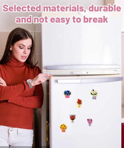 Image of 6PCS Mini Flower Vase Fridge Magnet, Decorative Rose Magnets for Refrigerator, Stylish Mini Fridge Decor for Kitchen, Office, Home, Gift