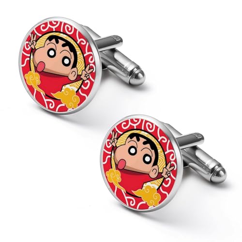 1ペア カフスボタン クレヨンしんちゃん ラウンド型 CUFFLINK スーツ用 シャツアクセサリー メンズ フォーマル ビジネス プレゼント 紳士用 シルバー 合金 アンティーク風 おしゃれ ギフト