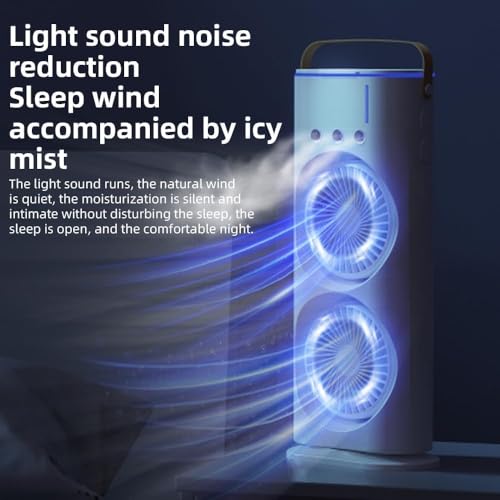 Image of Drumstone (𝗡𝗲𝘄 𝗘𝗱𝗶𝘁𝗶𝗼𝗻 + 𝟱-𝗬𝗿 𝗪𝗮𝗿𝗿𝗮𝗻𝘁𝘆 4000mAh Double Spray Mist Fan with LED Light - USB Rechargeable Mini Air Cooler - 3 Speeds & 3 Spray Modes - Remote Control & 280ml Tank