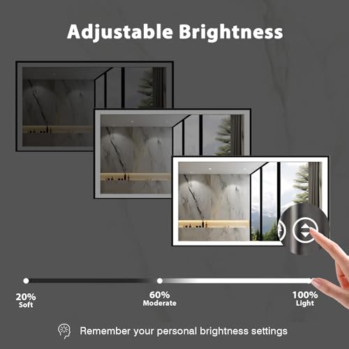 40x24 LED Bathroom Mirror for Wall, Black (Metal, Aluminum) Framed, Front Light and Backlit, 3 Colors and Dimmable Vanity Mirror, Anti-Fog, Shatter-Proof, Memory (Horizontal/Vertical)
