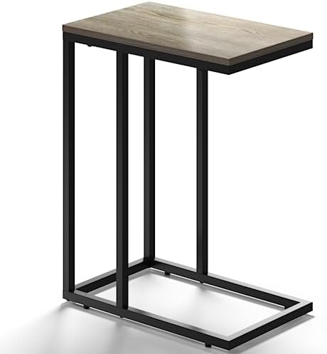 Maxtown Side Table End Table Living Room C Shaped Snack Table for Sofa Couch and Bed Bedside Tables for Bedroom Realistic Wooden Patterns with Sturdy Metal Legs Oak