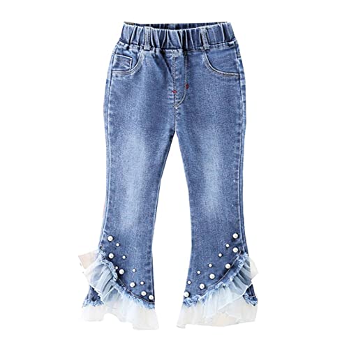 Toddler Girls Skinny Ripped Flare Bell Bottom Jeans Ruffle Hem Denim Pants for Casual Wear