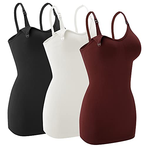 Image of Nursing Tank Tops for Breastfeeding - Pregnancy Must Haves Maternity Camisoles with Built in Bra