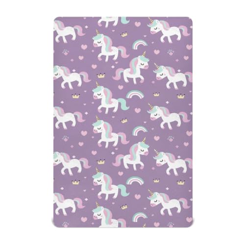 Image of Crib Sheet Breathable Soft Crib Mattress Sheet for Baby Toddler Boys Girls Fitted Crib Sheet Fit Standard Crib Mattress 52 x 28 Inch Purple Unicorns Rainbows