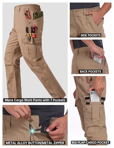 Image of CNBQDD Mens Work Pants Ripstop Waterproof Cargo Pants for Men with 7 Pockets Tactical Hiking Pants