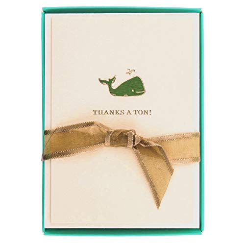 Image of Graphique Whale La Petite Presse Boxed Notecards - 10 Elegant Embossed Green Whale Thanks a Ton! Thank You Cards with Matching Envelopes, 3.25 inch x 4.75 inch
