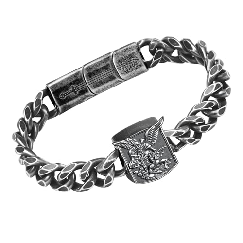 Saint Michael Bracelet Stainless Steel St Michael the Archangel Pendant for Men Religious Gift for Dad Brother Boy Firend