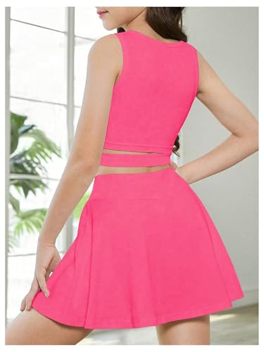 WDIRARA Girl's Workout Outfits Crisscross Crop Tank Top and Flare Skort Skirt Set2
