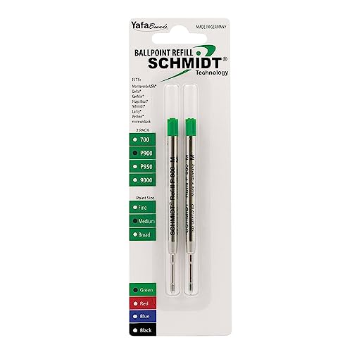 Schmidt P900 Ballpoint Tc Ball Parker Style Refill Medium, Green, 2 Pack Blister (SC58138)
