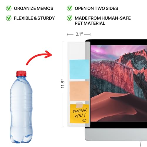 Monitor Memo Board 2Pcs - Flexible Clear PET Computer Screen Sticky Note Holder - Side Panel Message Organizer - Versatile Office Desk Accessories - Cool Home Office Supplies - 3.1" x 11.8"