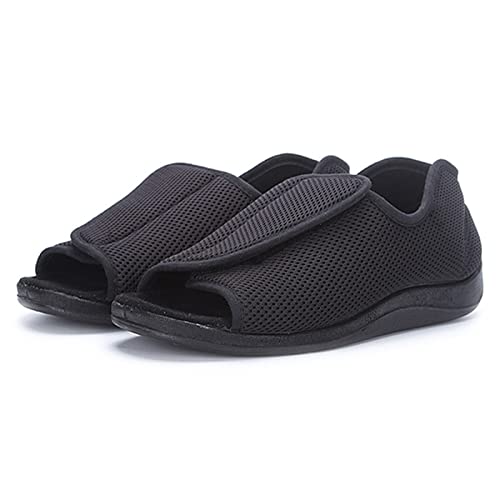 Extra Wide Walking Shoes，Edema Comfort Adjustable Closure Home Slippers, Diabetic Mesh Sandals Open Toe Extra Wide,Black,362