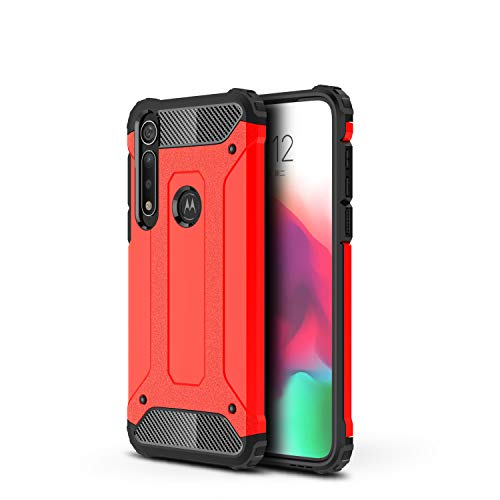 Wuzixi Funda para Motorola One Vision Plus. Robusto Carcasa, Anti-Arañazos Panel Trasero + Parachoques TPU A Prueba De Choques, Caso para Motorola One Vision Plus.Rojo