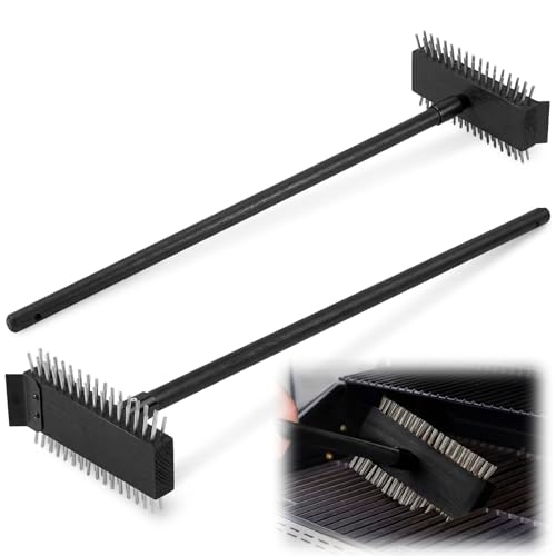 Kritkin 2 Pcs Black Stainless Steel Grill Brush Grill Scraper with 30 Long Wooden Handle for Commercial Cleaning Kitchens Restaurants Bathrooms