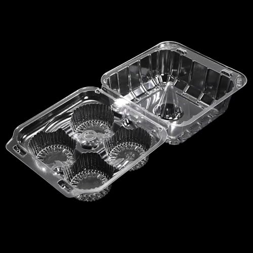 Coloch 50 Pack Clear Cupcake Box, 4 Cavity Plastic Cupcake Holder with Deep Dome Disposable 4-Compartment Dessert Container Bakery Carrying Box for Bakery, Cupcake