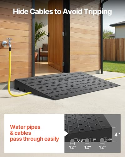 Image of VEVOR 3 inch Rise Rubber Threshold Ramp, 3 Channels Cord Cover Door Ramp, No-Slip Surface, 2200 Lbs Load Capacity Rubber Ramp for for Home Doorways Driveways Curb Home Steps, 41.8 inch L x 24 inch W x 3 inch H, 53lbs | Rubber Threshold Ramp with No-Slip Surface for Home Doorways, Driveways, Curb, Home Steps, Wheelchairs & Scooters