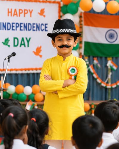 Image of Raj Costume Freedom Fighter Costume for Kids | Independence Day Fancy Dress | Patriotic School Function Dress | Boys & Girls