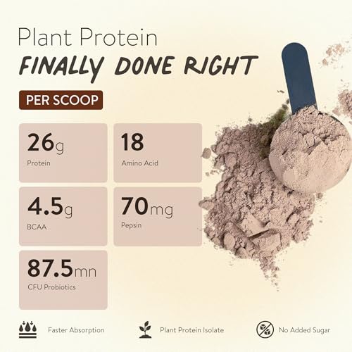 Image of Happy Cultures 26g Tastiest Plant Protein| Chocolate, Almond Chunks & Ashwagandha (KSM 66)| Pea & Brown Rice Protein Isolate| No Added Sugar| Vegan| 20 Complete Amino Acids| Monk Fruit Extract| Women & Men| No Bloating, Easy to Digest| Dairy Free with Probiotics- 505g, Chocolate